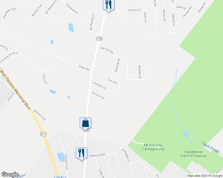 map of restaurants, bars, coffee shops, grocery stores, and more near 312 Evergreen Circle in Tobyhanna