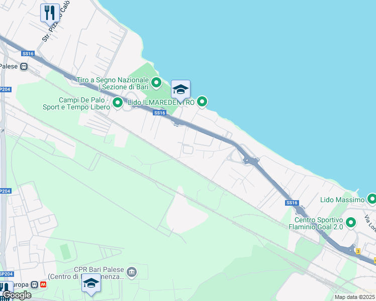 map of restaurants, bars, coffee shops, grocery stores, and more near 8 Strada Rurale Mammagnora in Bari