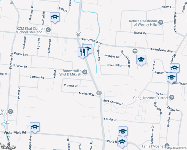 map of restaurants, bars, coffee shops, grocery stores, and more near 332 New York 306 in Monsey