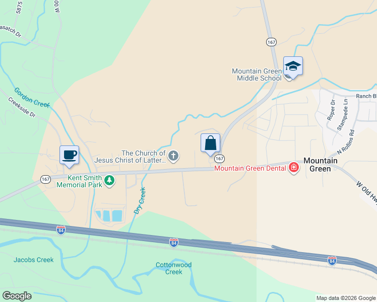 map of restaurants, bars, coffee shops, grocery stores, and more near in Mountain Green