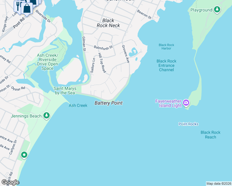 map of restaurants, bars, coffee shops, grocery stores, and more near 155 Battery Park Drive in Bridgeport