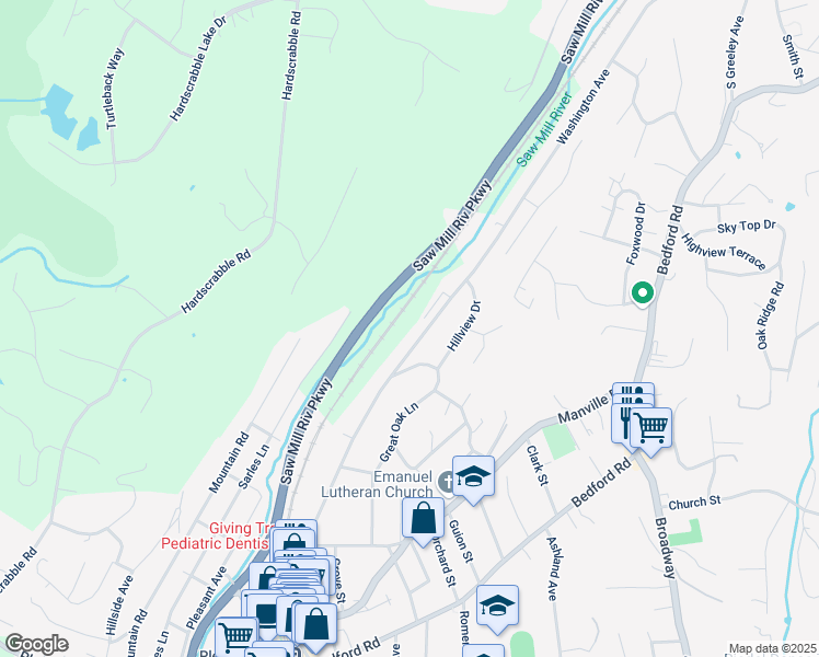 map of restaurants, bars, coffee shops, grocery stores, and more near 314 Washington Avenue in Pleasantville