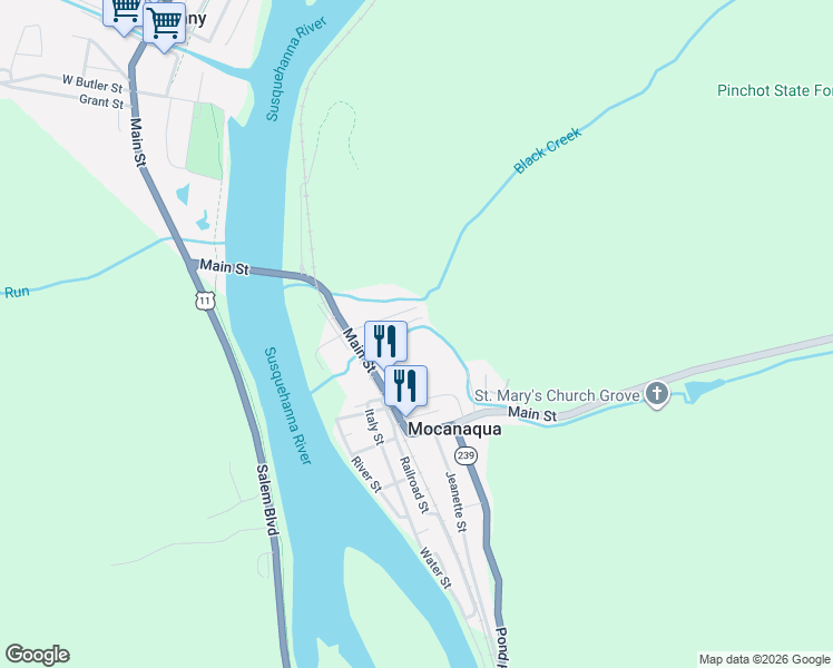 map of restaurants, bars, coffee shops, grocery stores, and more near 11 Creek Street in Mocanaqua