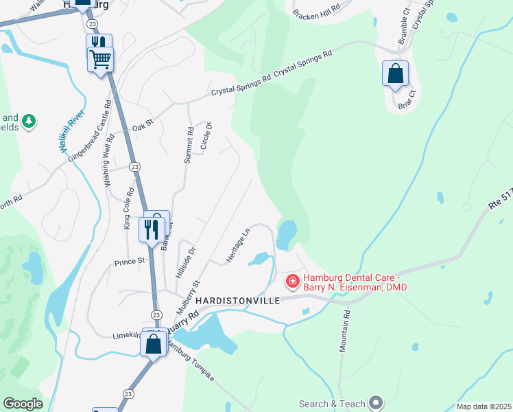 map of restaurants, bars, coffee shops, grocery stores, and more near 8 Spruce Hills Court in Hamburg