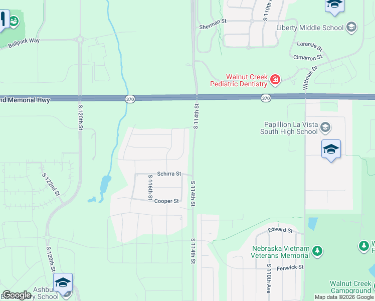 map of restaurants, bars, coffee shops, grocery stores, and more near 11275 South 114th Street in Papillion