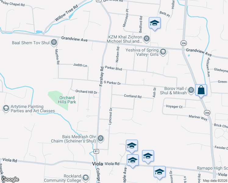 map of restaurants, bars, coffee shops, grocery stores, and more near 52 Lyncrest Drive in Monsey