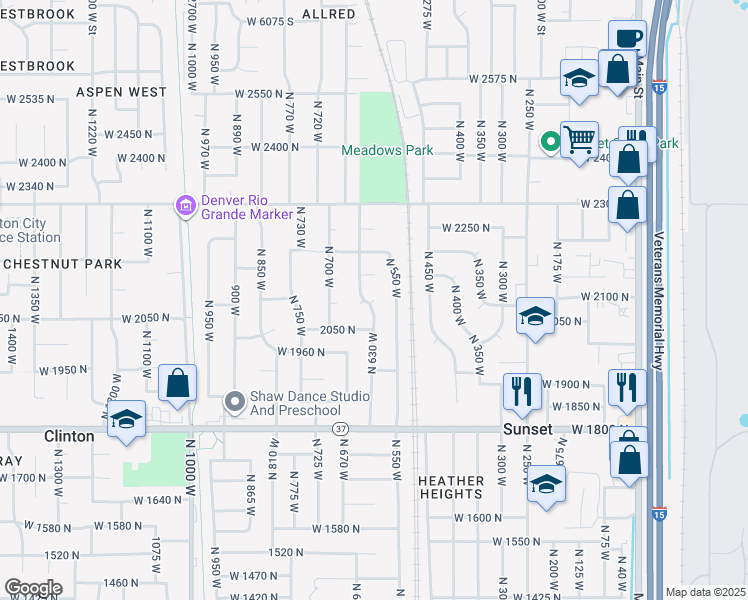 map of restaurants, bars, coffee shops, grocery stores, and more near North 2080 West in Clinton