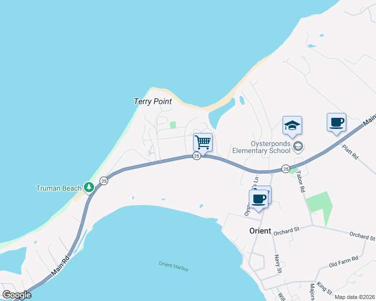 map of restaurants, bars, coffee shops, grocery stores, and more near 20875 Main Road in Orient