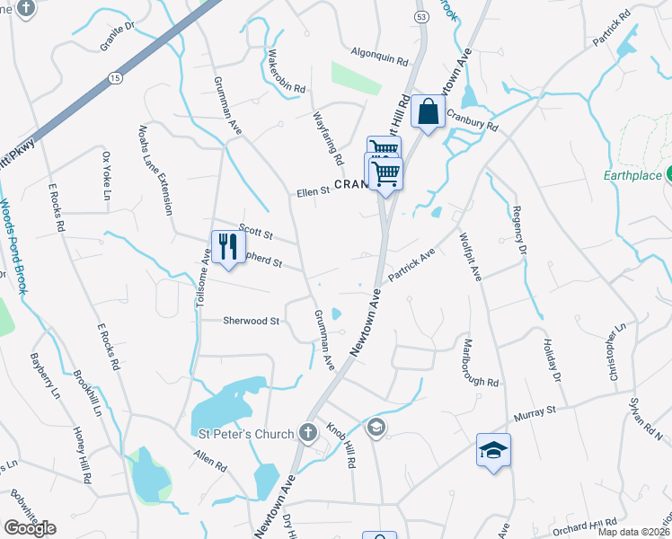 map of restaurants, bars, coffee shops, grocery stores, and more near 10 Spinning Wheel Lane in Norwalk