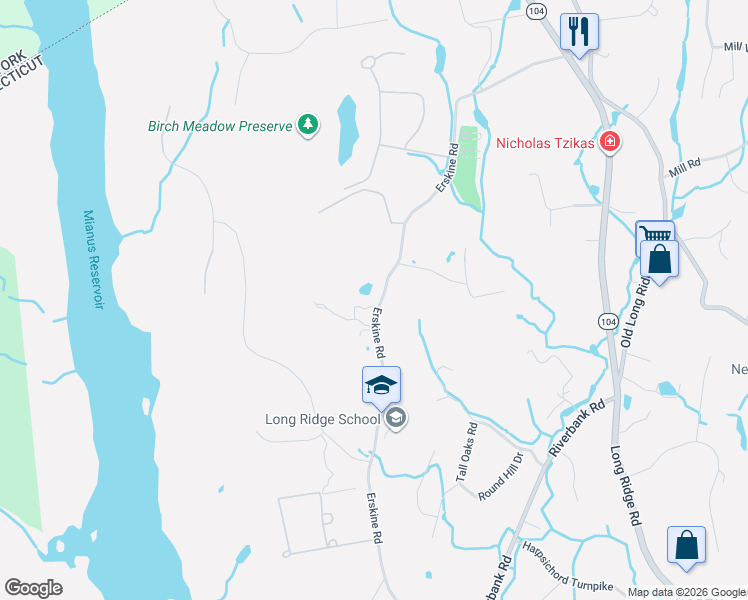 map of restaurants, bars, coffee shops, grocery stores, and more near 361 Erskine Road in Stamford