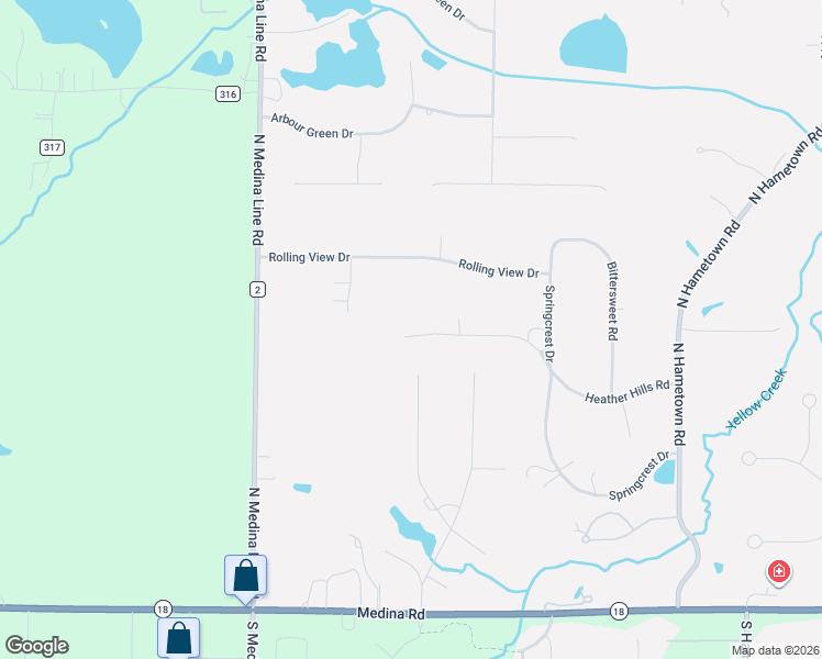 map of restaurants, bars, coffee shops, grocery stores, and more near 4760 Heather Hills Road in Akron