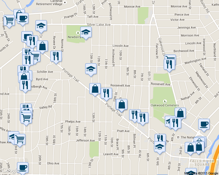 map of restaurants, bars, coffee shops, grocery stores, and more near 2551 11th Street in Cuyahoga Falls