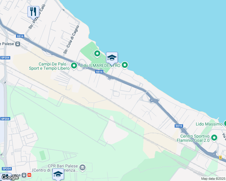 map of restaurants, bars, coffee shops, grocery stores, and more near 8 Strada Rurale Mammagnora in Bari