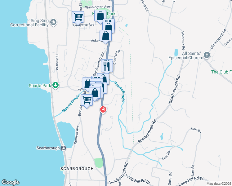 map of restaurants, bars, coffee shops, grocery stores, and more near 199 South Highland Avenue in Ossining