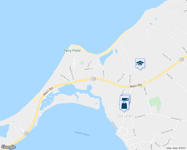 map of restaurants, bars, coffee shops, grocery stores, and more near 20875 Main Road in Orient