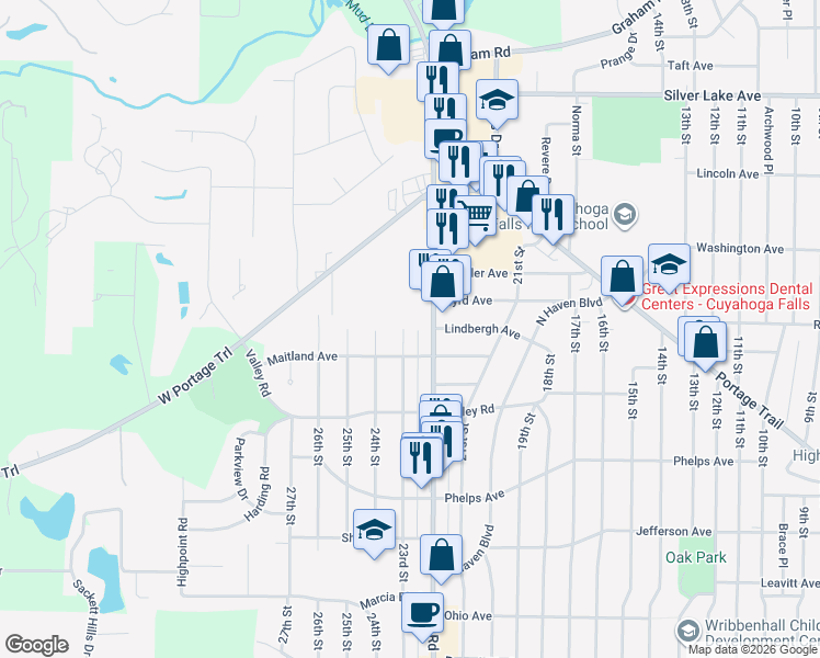 map of restaurants, bars, coffee shops, grocery stores, and more near 133 Cathedral Lane in Cuyahoga Falls