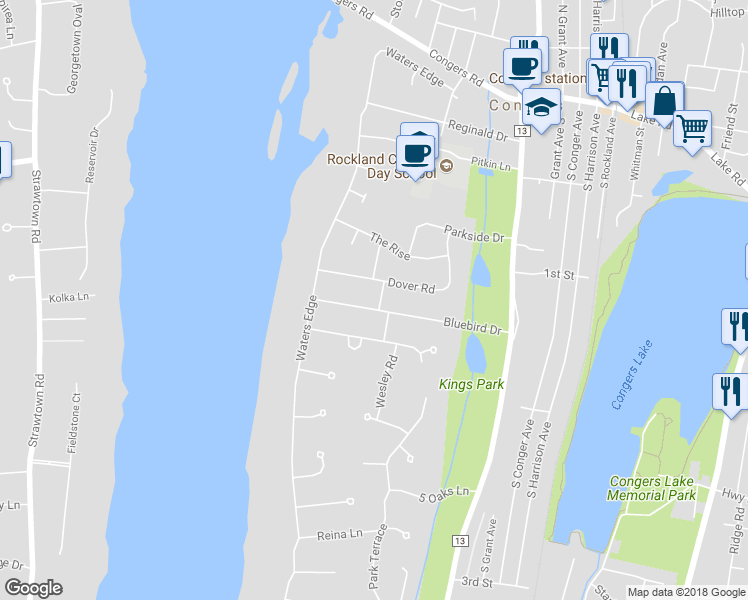 map of restaurants, bars, coffee shops, grocery stores, and more near 3 Wildwood Road in Congers