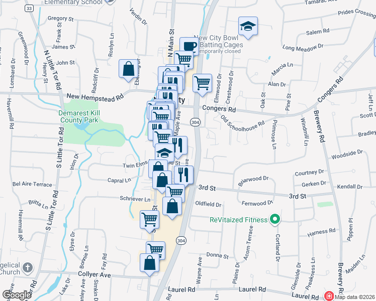 map of restaurants, bars, coffee shops, grocery stores, and more near 88 Park Avenue in New City