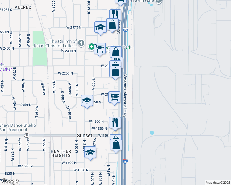 map of restaurants, bars, coffee shops, grocery stores, and more near 2123 North Main Street in Sunset