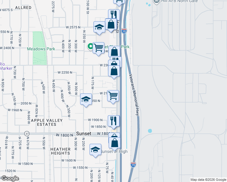 map of restaurants, bars, coffee shops, grocery stores, and more near 2132 North Main Street in Sunset