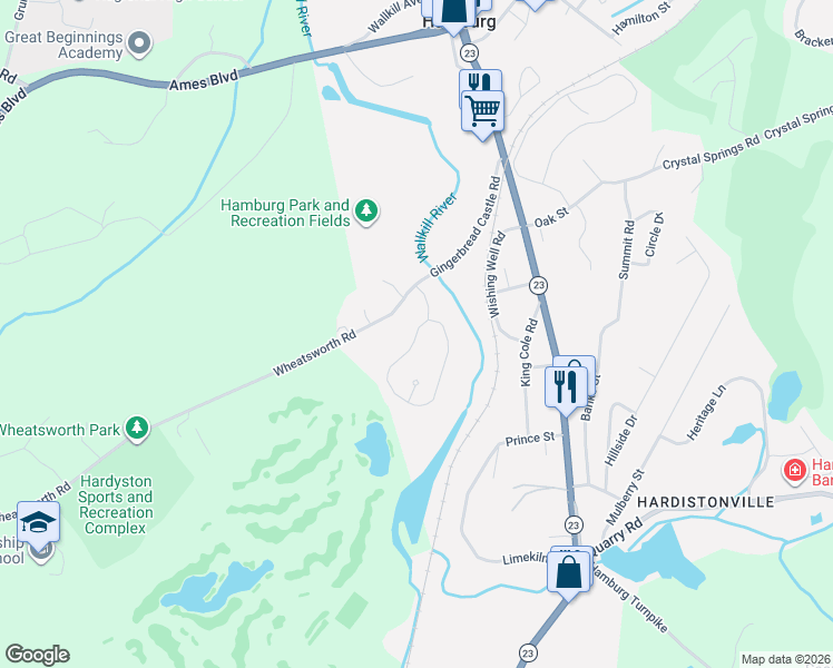 map of restaurants, bars, coffee shops, grocery stores, and more near 82 Gingerbread Castle Road in Hamburg