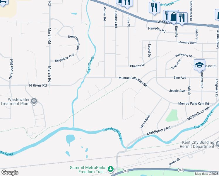 map of restaurants, bars, coffee shops, grocery stores, and more near 3188 Surrey Hill Lane in Stow