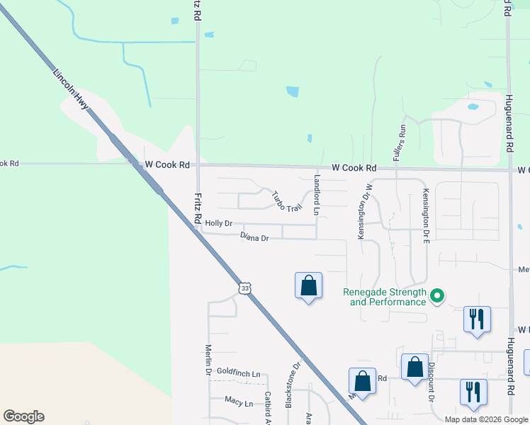 map of restaurants, bars, coffee shops, grocery stores, and more near 5020 Broadmore Court in Fort Wayne