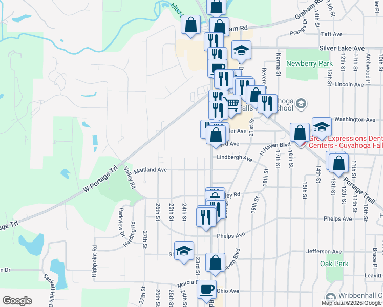 map of restaurants, bars, coffee shops, grocery stores, and more near 45 Cathedral Lane in Cuyahoga Falls