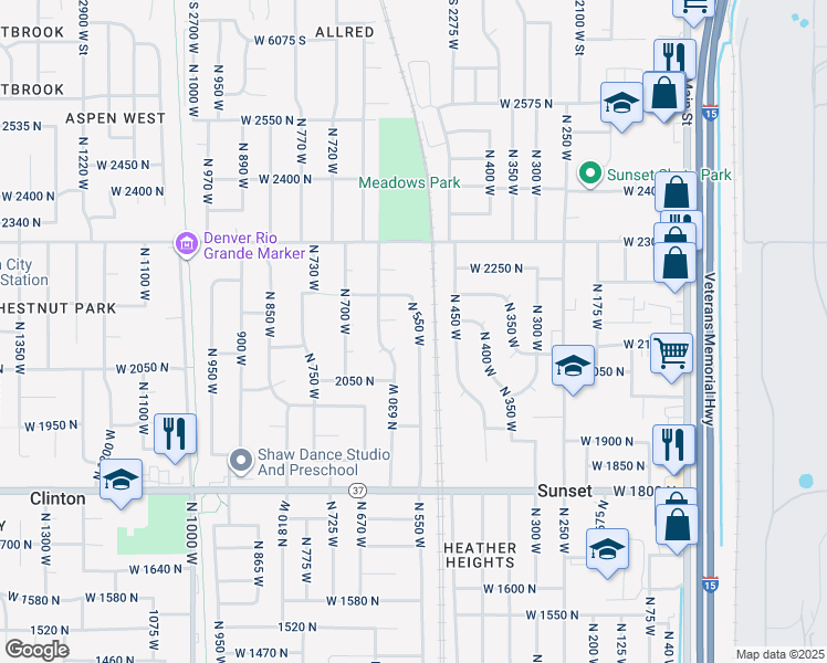 map of restaurants, bars, coffee shops, grocery stores, and more near 2121 North 550 West in Clinton