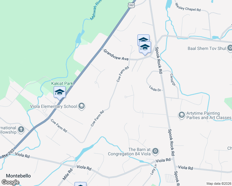 map of restaurants, bars, coffee shops, grocery stores, and more near 9 Coe Farm Road in Suffern