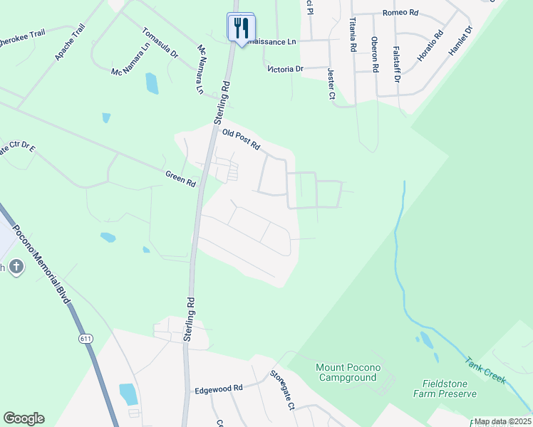 map of restaurants, bars, coffee shops, grocery stores, and more near 3204 Evergreen Circle in Tobyhanna