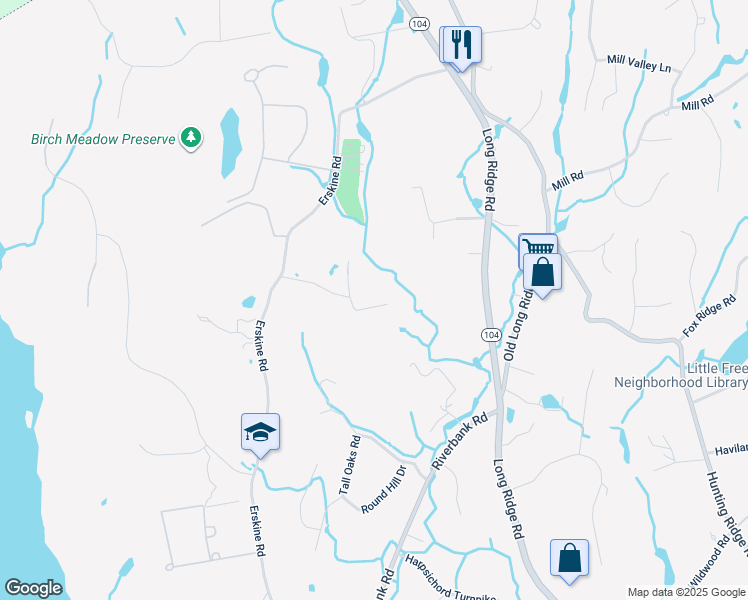 map of restaurants, bars, coffee shops, grocery stores, and more near 318 Erskine Road in Stamford