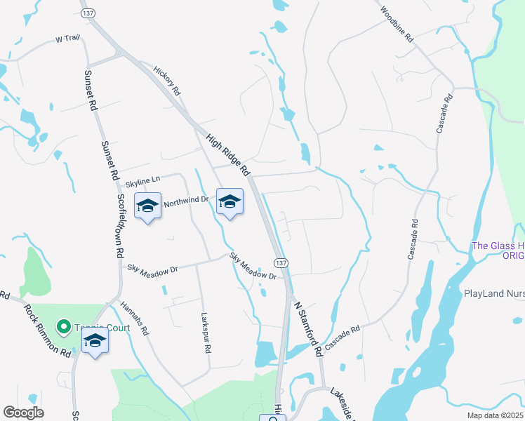 map of restaurants, bars, coffee shops, grocery stores, and more near High Ridge Road in Stamford