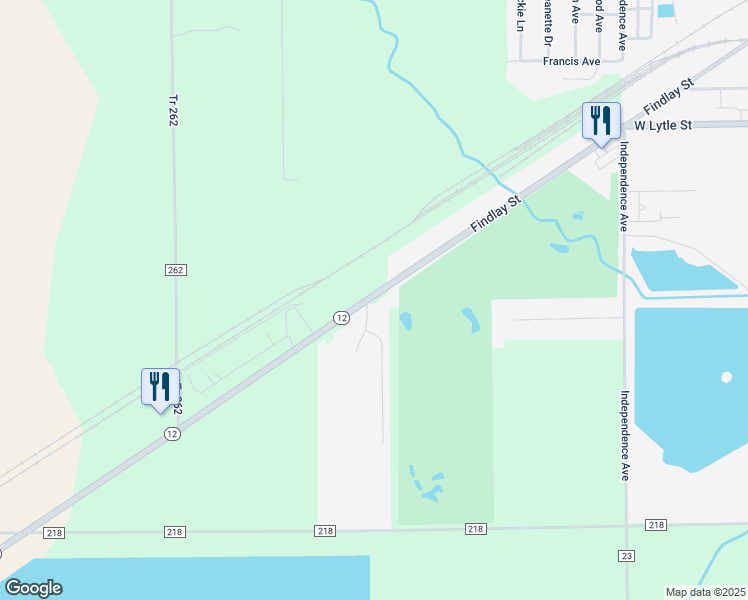 map of restaurants, bars, coffee shops, grocery stores, and more near 22945 Ohio 12 in Fostoria