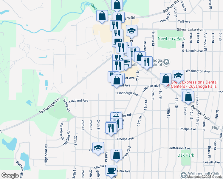 map of restaurants, bars, coffee shops, grocery stores, and more near 2625 State Road in Cuyahoga Falls