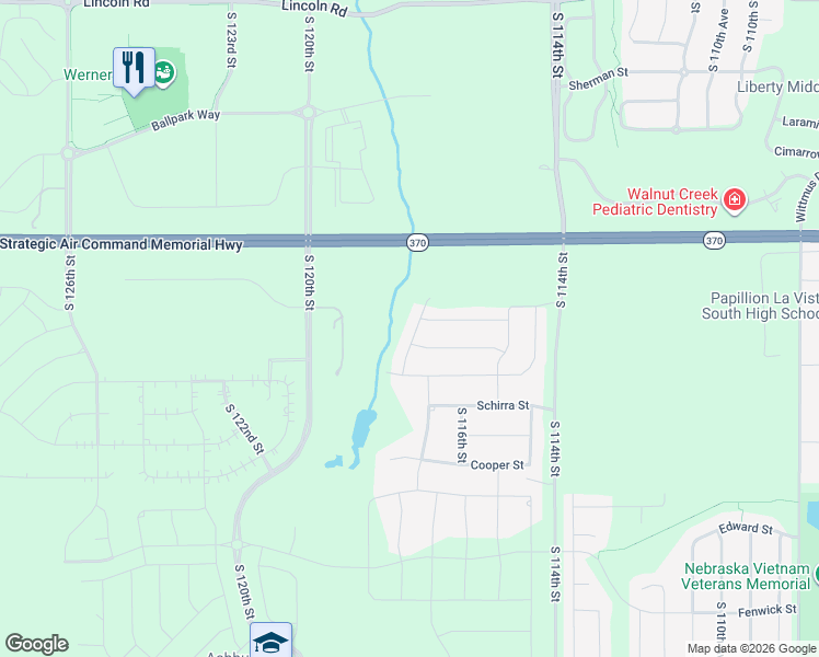 map of restaurants, bars, coffee shops, grocery stores, and more near 11625 Shepard Street in Papillion