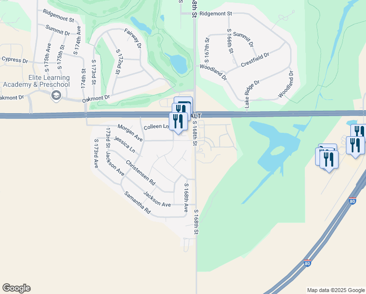 map of restaurants, bars, coffee shops, grocery stores, and more near 11306 South 169th Avenue Circle in Gretna