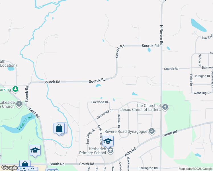 map of restaurants, bars, coffee shops, grocery stores, and more near 3090 Sourek Road in Akron