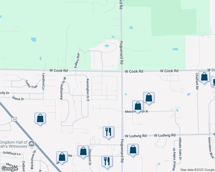 map of restaurants, bars, coffee shops, grocery stores, and more near 7252 Turnstone Boulevard in Fort Wayne