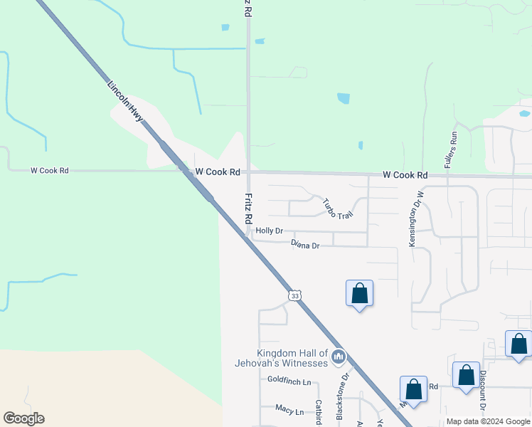 map of restaurants, bars, coffee shops, grocery stores, and more near 5227 Coronet Court in Fort Wayne