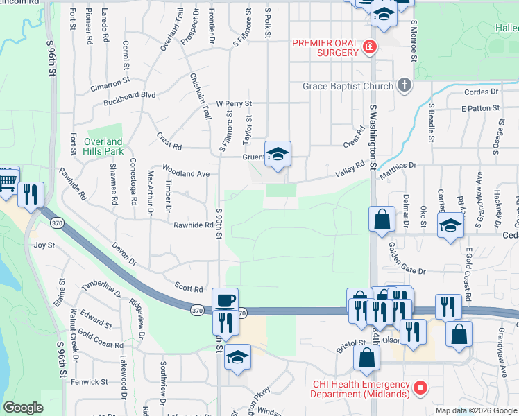 map of restaurants, bars, coffee shops, grocery stores, and more near 501 Valley Road in Papillion