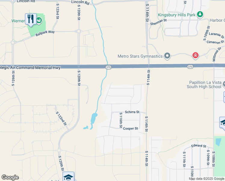map of restaurants, bars, coffee shops, grocery stores, and more near 11625 Shepard Street in Papillion