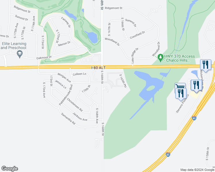 map of restaurants, bars, coffee shops, grocery stores, and more near 11306 South 169th Avenue Circle in Gretna