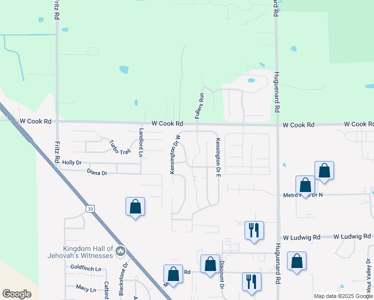 map of restaurants, bars, coffee shops, grocery stores, and more near 4518 Walkers Ridge in Fort Wayne