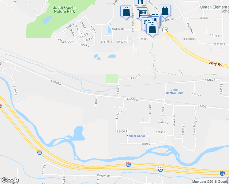 map of restaurants, bars, coffee shops, grocery stores, and more near 6550 South 1500 East in Ogden