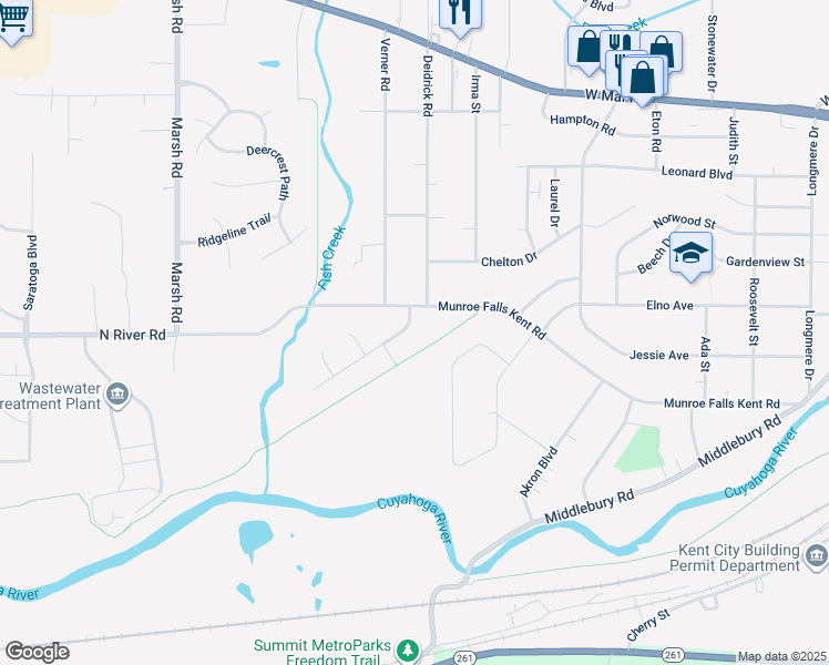 map of restaurants, bars, coffee shops, grocery stores, and more near 3188 Surrey Hill Lane in Stow
