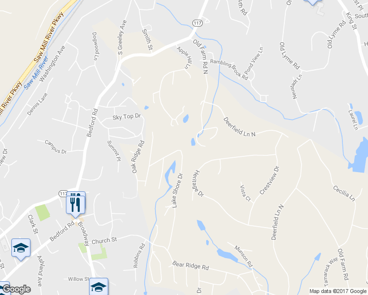 map of restaurants, bars, coffee shops, grocery stores, and more near 255 Lake Shore Drive in Pleasantville