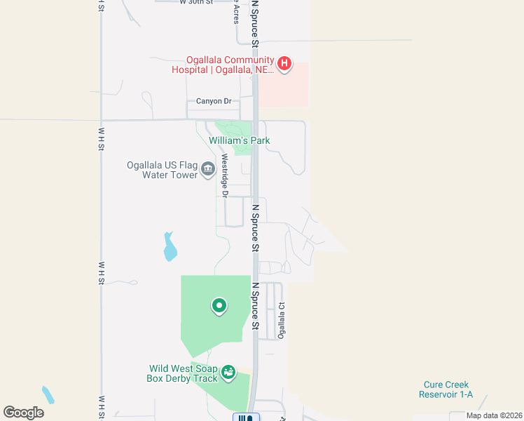 map of restaurants, bars, coffee shops, grocery stores, and more near 1-69 Prairie Ridge in Ogallala