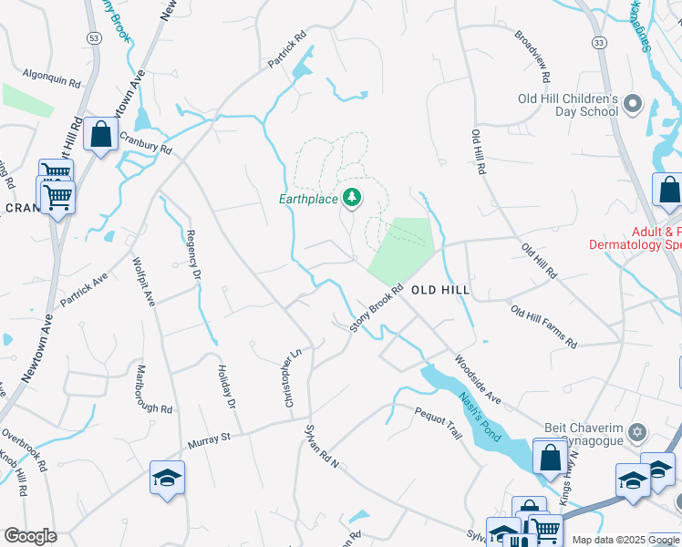 map of restaurants, bars, coffee shops, grocery stores, and more near 7 Woodside Lane in Westport