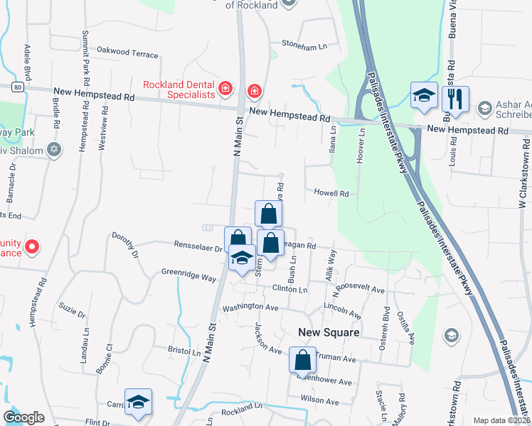 map of restaurants, bars, coffee shops, grocery stores, and more near 16 Slavita Road in Spring Valley